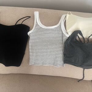 Striped White and Gray Ribbed Tank Top - Women（brand new）
